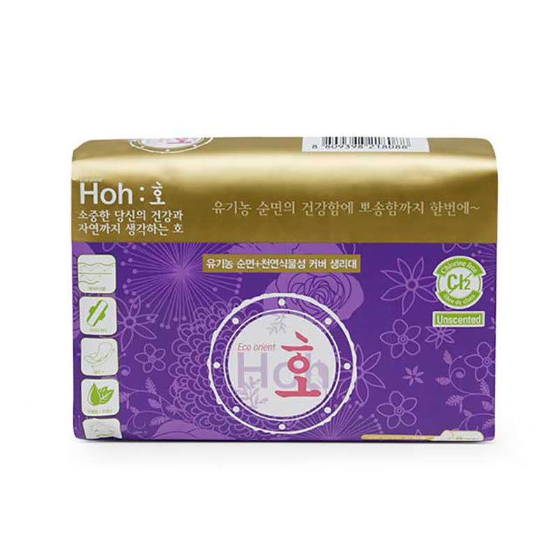 韩国Hoh嫒蔲好纯天然无荧光有机纯棉夜用卫生巾8片装405mm