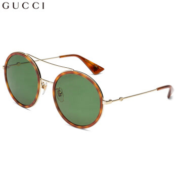 GUCCI 古驰 eyewear 太阳镜女 复古圆框墨镜 金属镜架 GG0061S-002 哈瓦那镜框绿色镜片 56mm