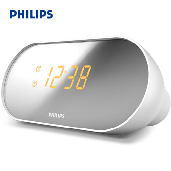 飞利浦（PHILIPS）AJ2000 数码时尚 双闹钟 LED镜面显示屏 收音机FM 音乐播放 白色