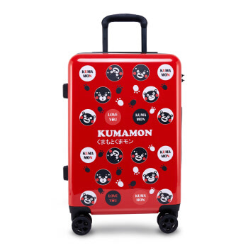 酷MA萌KUMAMON 熊本熊旅行箱万向轮可爱行李箱男女PC拉杆箱 拉链满图款26英寸红色