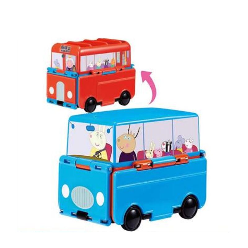 小猪佩奇玩具套装小朱佩琪趣变校车巴士家庭车警车消防正版过家家