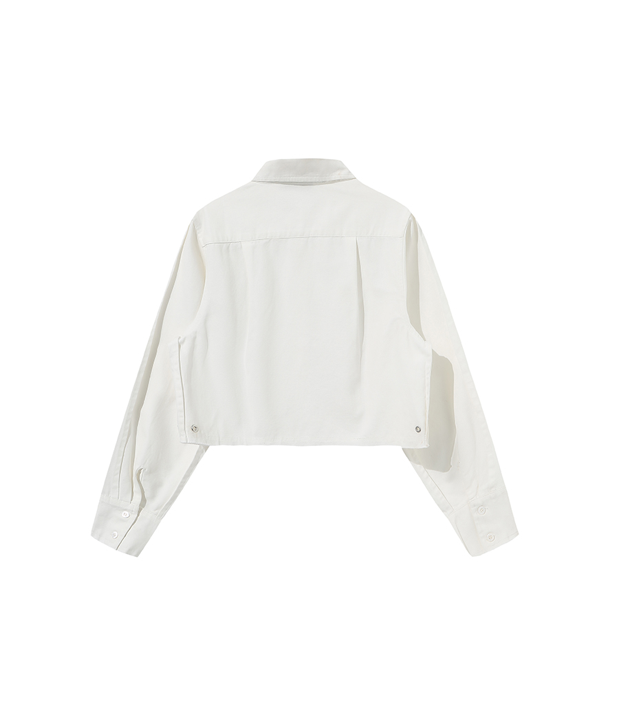 内购-FOURTRY白色短款廓形长袖衬衫 21SS02WH47X