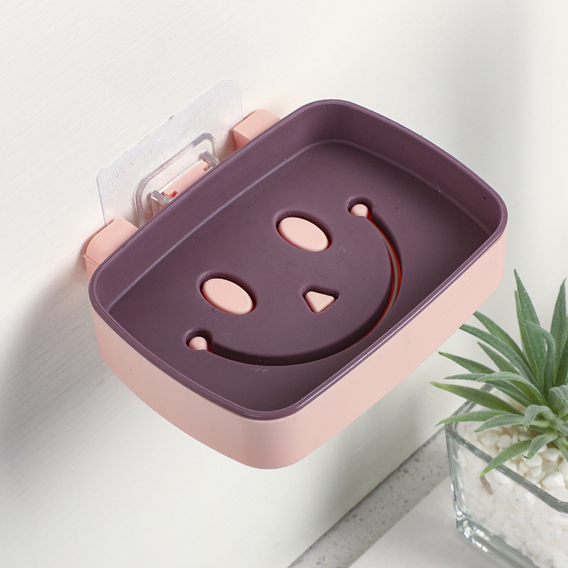 两个装笑脸肥皂盒免打孔双层贴吸壁式沥水皂盒浴室置物架